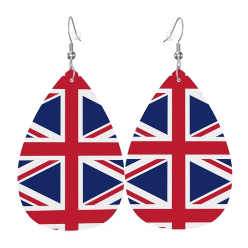 Britische Flagge, Leder-Ohrring-Paar, Tropfenform, Kunstleder-Ohrring-Set für Frauen, leichtes Leder, baumelnde Ohrringe. von Ninainaid