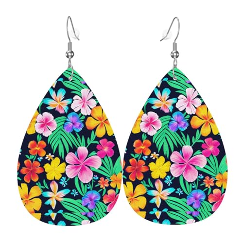 Bunte Blumen-Leder-Ohrring-Paare in Tropfenform, Kunstleder-Ohrring-Set für Damen, leichtes Leder, baumelnde Ohrringe. von Ninainaid