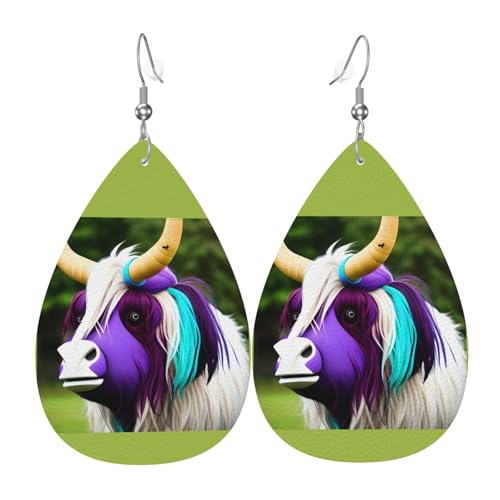Bunte Kuhkopf-Leder-Ohrring-Paare in Tropfenform, Kunstleder-Ohrring-Set für Damen, leichtes Leder, baumelnde Ohrringe. von Ninainaid