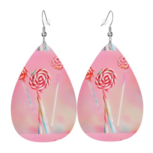 Bunte Lollipop-Leder-Ohrring-Paare in Tropfenform, Kunstleder-Ohrring-Set für Damen, leichtes Leder, baumelnde Ohrringe. von Ninainaid