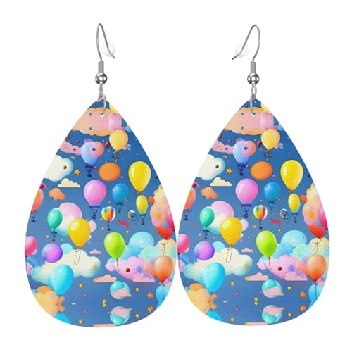Bunte Luftballon-Leder-Ohrringe-Paare in Tropfenform aus Kunstleder für Damen, leichtes Leder, baumelnde Ohrringe. von Ninainaid