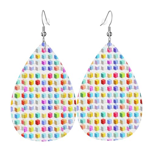Bunte Würfel-Leder-Ohrring-Paare in Tropfenform, Kunstleder-Ohrring-Set für Damen, leichtes Leder, baumelnde Ohrringe. von Ninainaid