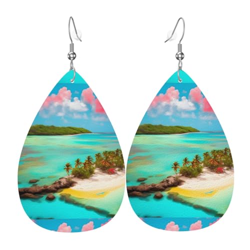 Caribbean Scenery Leder-Ohrring-Paare in Tropfenform, Kunstleder-Ohrring-Set für Frauen, leichtes Leder, baumelnde Ohrringe. von Ninainaid