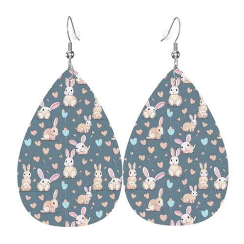 Cartoon-Ohrringe-Set mit niedlichem Häschen aus Leder, Tropfenform, Kunstleder-Ohrring-Set für Frauen, leichtes Leder, baumelnde Ohrringe. von Ninainaid