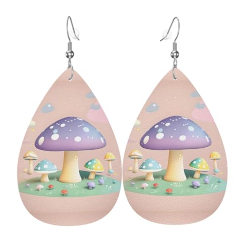 Cartoon-Pilz-Leder-Ohrring-Paare, Tropfenform, Kunstleder-Ohrring-Set für Frauen, leichtes Leder, baumelnde Ohrringe. von Ninainaid
