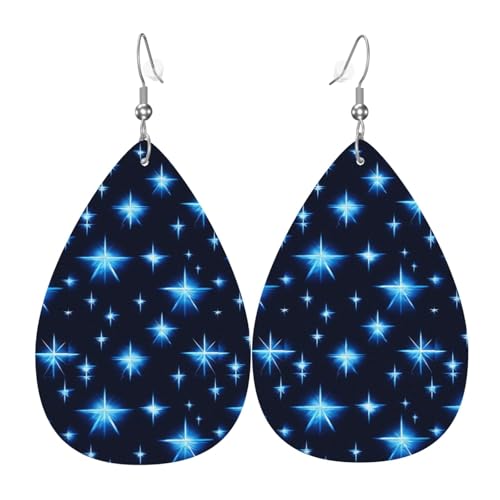 Cartoon-blaue Stern-Leder-Ohrringe-Paare in Tropfenform aus Kunstleder für Frauen, leichtes Leder, baumelnde Ohrringe. von Ninainaid