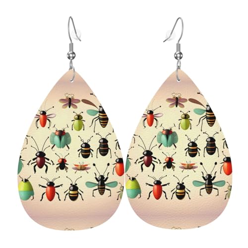 Cartoon kleine Insekten Leder Ohrring Paar Teardrop Kunstleder Ohrringe Set für Frauen Leichte Leder Dangle Drop Ohrringe von Ninainaid