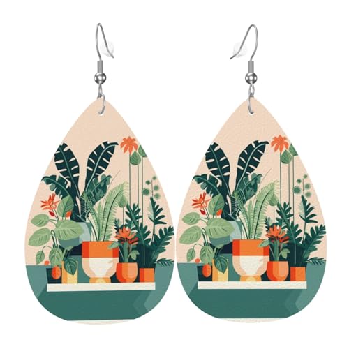 Cartoon kleine grüne Pflanze Leder Ohrringe Paar Tropfen Kunstleder Ohrringe Set für Frauen leichte Leder baumeln Tropfen Ohrringe von Ninainaid