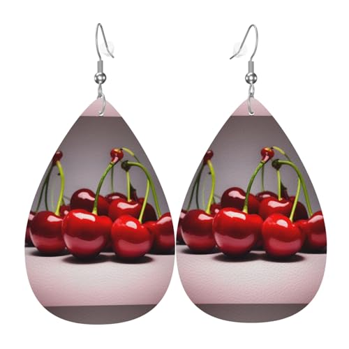 Chilenische Kirschen Leder-Ohrring-Paare in Tropfenform, Kunstleder-Ohrring-Set für Frauen, leichtes Leder, baumelnde Ohrringe. von Ninainaid