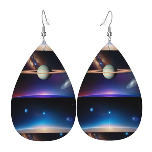 Cosmic Saturn Leder-Ohrring-Paare in Tropfenform aus Kunstleder für Frauen, leichtes Leder, baumelnde Ohrringe. von Ninainaid