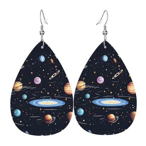 Das Solar-Familien-Leder-Ohrring-Paar in Tropfenform aus Kunstleder für Frauen aus leichtem Leder baumelnde Ohrringe. von Ninainaid