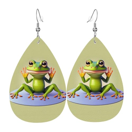 Das lustige Frosch-Yoga-Leder-Ohrring-Paar in Tropfenform aus Kunstleder für Damen, leichtes Leder-Hängeohrringe. von Ninainaid
