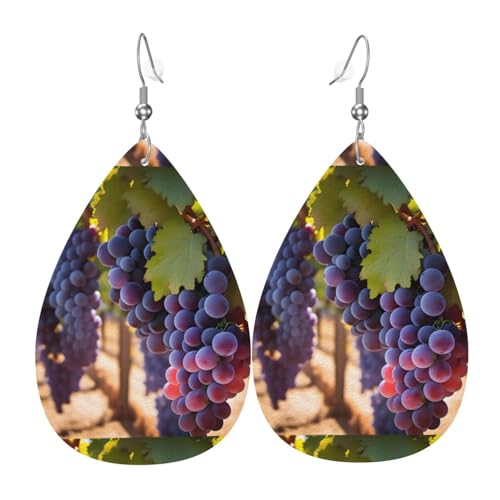 Desert Grapes Leder-Ohrring-Paare in Tropfenform aus Kunstleder für Frauen, leichtes Leder, baumelnde Ohrringe. von Ninainaid
