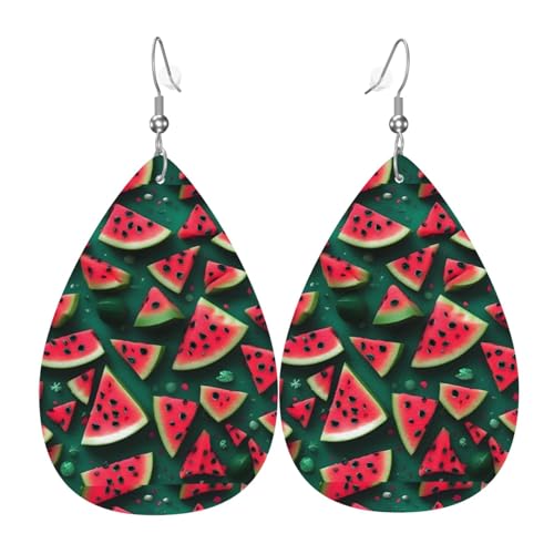 Dream Wassermelonen-Leder-Ohrring-Paare in Tropfenform aus Kunstleder für Frauen, leichtes Leder, baumelnde Ohrringe. von Ninainaid