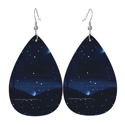 Dunkelblaue Nachtansicht Leder-Ohrring-Paare Teardrop Kunstleder Ohrringe Set für Frauen leichte Leder baumeln Tropfen Ohrringe von Ninainaid