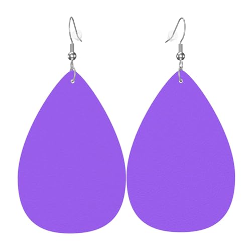 Einfarbige, hellviolette Leder-Ohrring-Paare in Tropfenform, Kunstleder-Ohrring-Set für Damen, leichtes Leder, baumelnde Ohrringe. von Ninainaid