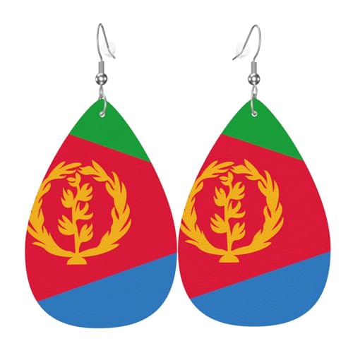 Eritreische Flagge, Leder-Ohrring-Paare, Tropfenform, Kunstleder-Ohrring-Set für Frauen, leichtes Leder, baumelnde Ohrringe. von Ninainaid
