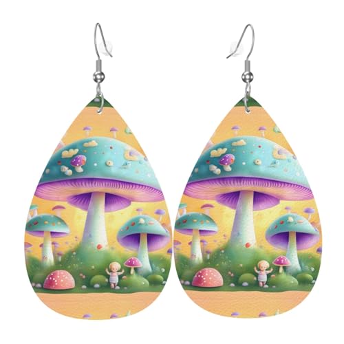 Fantasie-Pilz-Leder-Ohrring-Paare in Tropfenform aus Kunstleder für Damen, leichtes Leder-Hängeohrringe. von Ninainaid