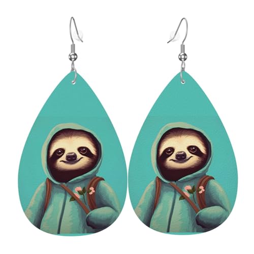 Faultierische Studenten-Leder-Ohrring-Paare in Tropfenform aus Kunstleder für Frauen, leichtes Leder, baumelnde Ohrringe. von Ninainaid