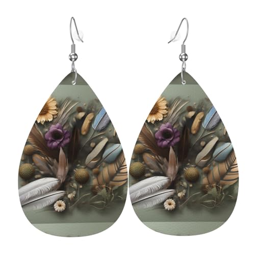 Federblumen-Leder-Ohrring-Paare in Tropfenform aus Kunstleder für Frauen, leichtes Leder, baumelnde Ohrringe. von Ninainaid