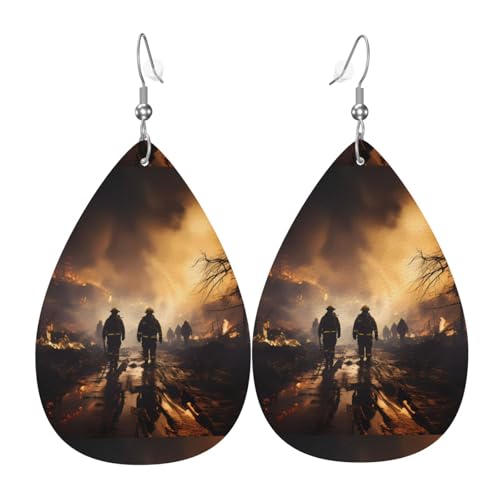 Feuerwehrleute bekämpfen Feuer Leder Ohrringe Paar Tropfenform Kunstleder Ohrringe Set für Frauen Leichte Leder baumeln Tropfen Ohrringe von Ninainaid