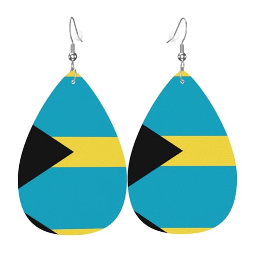 Flagge der Bahamas Leder-Ohrring-Paare in Tropfenform, Kunstleder-Ohrring-Set für Frauen, leichtes Leder, baumelnde Ohrringe. von Ninainaid