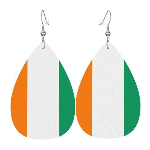 Flagge der Elfenbeinküste Leder-Ohrring-Paare in Tropfenform, Kunstleder-Ohrring-Set für Frauen, leichtes Leder, baumelnde Ohrringe. von Ninainaid