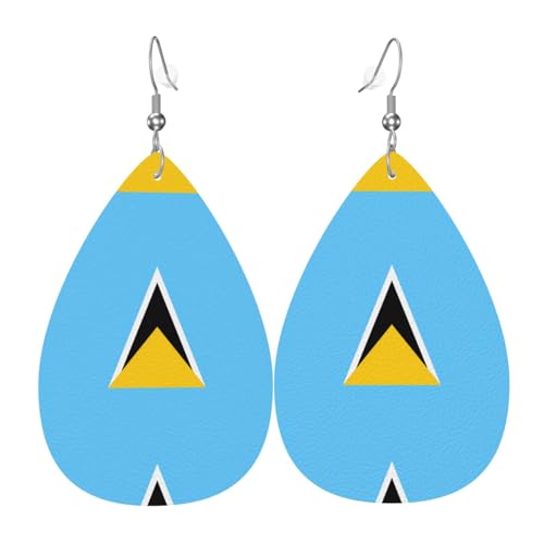 Flagge der Heiligen Lucia Leder-Ohrring-Paare in Tropfenform, Kunstleder-Ohrring-Set für Frauen, leichtes Leder, baumelnde Ohrringe. von Ninainaid