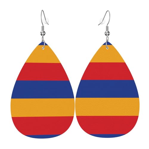 Flagge von Armenien Leder-Ohrring-Paare in Tropfenform, Kunstleder-Ohrring-Set für Frauen, leichtes Leder, baumelnde Ohrringe. von Ninainaid