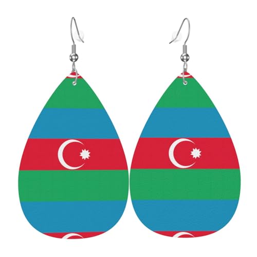 Flagge von Aserbaidschan Leder-Ohrring-Paare in Tropfenform, Kunstleder-Ohrring-Set für Frauen, leichtes Leder, baumelnde Ohrringe. von Ninainaid