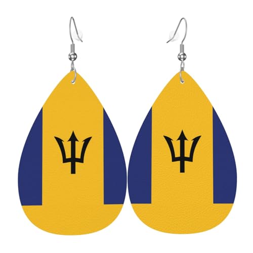 Flagge von Barbados Leder-Ohrring-Paare in Tropfenform, Kunstleder-Ohrring-Set für Frauen, leichtes Leder, baumelnde Ohrringe. von Ninainaid