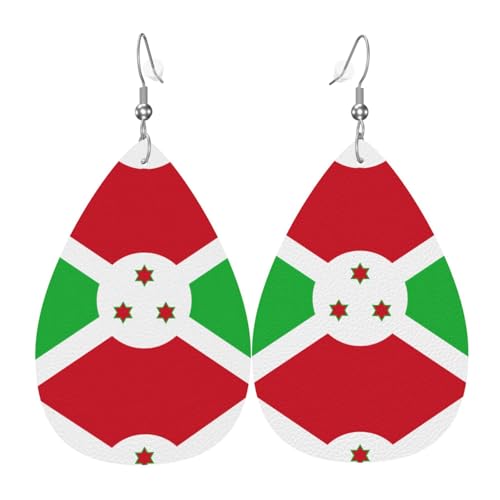 Flagge von Burundi, Leder-Ohrring-Paare, tropfenförmige Kunstleder-Ohrringe, Set für Frauen, leichtes Leder, baumelnde Ohrringe. von Ninainaid