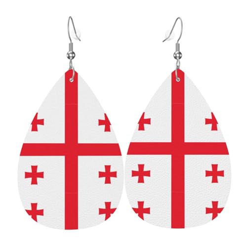 Flagge von Georgia Leder-Ohrring-Paare in Tropfenform, Kunstleder-Ohrring-Set für Frauen, leichtes Leder, baumelnde Ohrringe. von Ninainaid