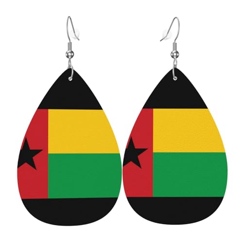 Flagge von Guinea-Bissau Leder-Ohrring-Paare in Tropfenform, Kunstleder-Ohrring-Set für Frauen, leichtes Leder, baumelnde Ohrringe. von Ninainaid