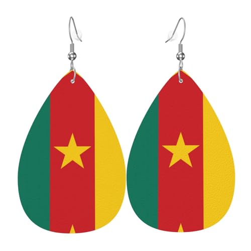 Flagge von Kamerun Leder-Ohrring-Paare in Tropfenform, Kunstleder-Ohrring-Set für Frauen, leichtes Leder, baumelnde Ohrringe. von Ninainaid