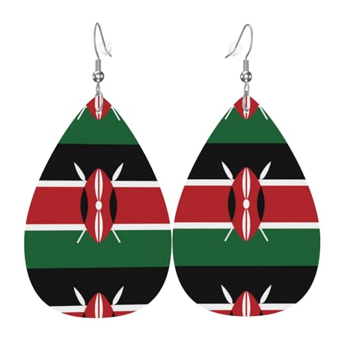Flagge von Kenia Leder-Ohrring-Paare in Tropfenform aus Kunstleder für Frauen, leichtes Leder, baumelnde Ohrringe. von Ninainaid
