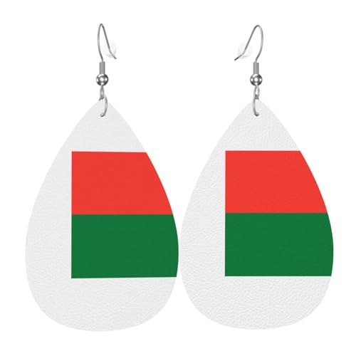 Flagge von Madagaskar Leder-Ohrring-Paare in Tropfenform aus Kunstleder für Frauen, leichtes Leder-Hängeohrringe. von Ninainaid