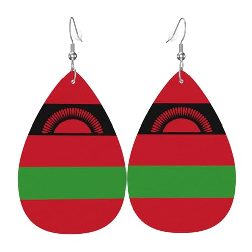 Flagge von Malawi Leder-Ohrring-Paare in Tropfenform, Kunstleder-Ohrring-Set für Frauen, leichtes Leder, baumelnde Ohrringe. von Ninainaid
