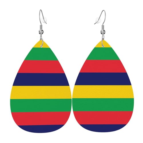 Flagge von Mauritius Leder-Ohrring-Paare in Tropfenform aus Kunstleder für Damen, leichtes Leder-Hängeohrringe. von Ninainaid