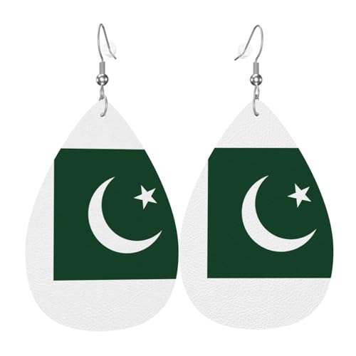 Flagge von Pakistan Leder-Ohrring-Paare in Tropfenform, Kunstleder-Ohrring-Set für Frauen, leichtes Leder, baumelnde Ohrringe. von Ninainaid