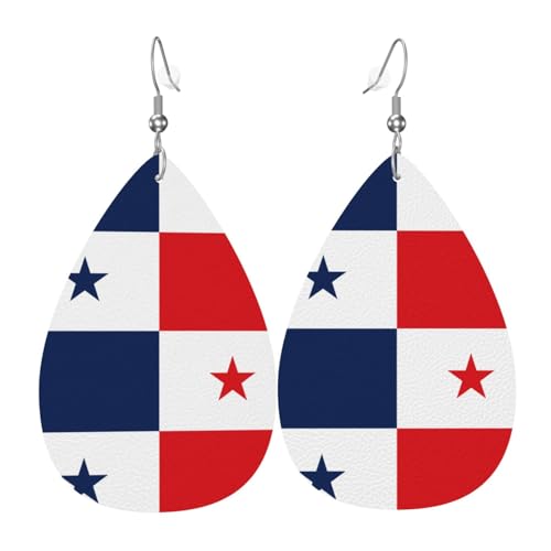 Flagge von Panama Leder-Ohrring-Paare in Tropfenform, Kunstleder-Ohrring-Set für Frauen, leichtes Leder, baumelnde Ohrringe. von Ninainaid