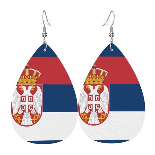 Flagge von Serbien Leder-Ohrring-Paare Tropfenform Kunstleder Ohrringe Set für Frauen leichte Leder baumeln Tropfen Ohrringe von Ninainaid
