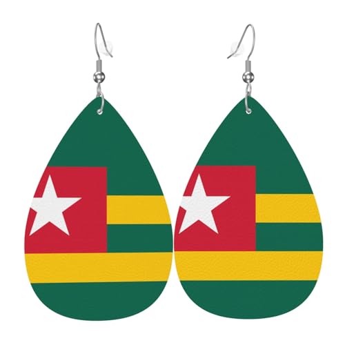 Flagge von Togo Leder-Ohrring-Paare in Tropfenform, Kunstleder-Ohrring-Set für Frauen, leichtes Leder, baumelnde Ohrringe. von Ninainaid