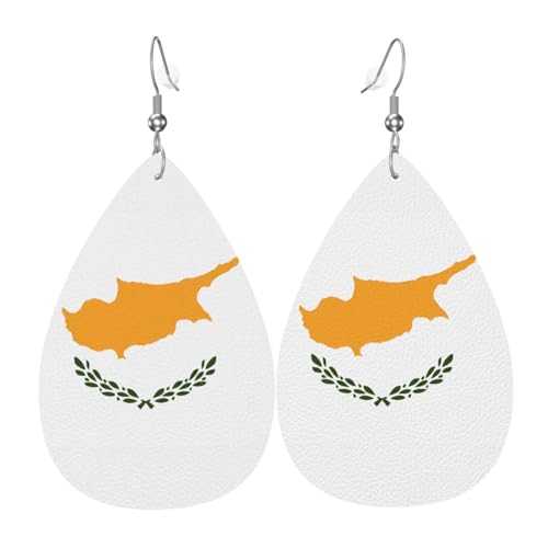 Flagge von Zypern Leder-Ohrring-Paare in Tropfenform, Kunstleder-Ohrring-Set für Frauen, leichtes Leder, baumelnde Ohrringe. von Ninainaid