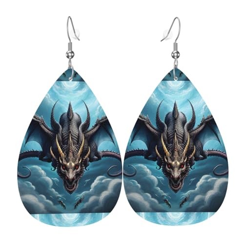 Flying Dragon Leder-Ohrring-Paare in Tropfenform aus Kunstleder für Frauen, leichtes Leder, baumelnde Ohrringe. von Ninainaid