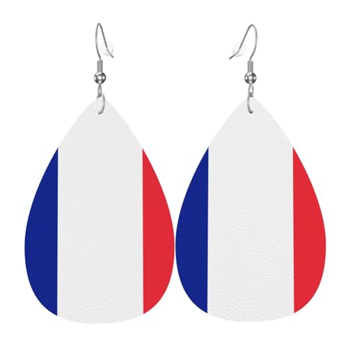 Französische Flagge, Leder-Ohrring-Paar, Tropfenform, Kunstleder-Ohrring-Set für Frauen, leichtes Leder, baumelnde Ohrringe. von Ninainaid