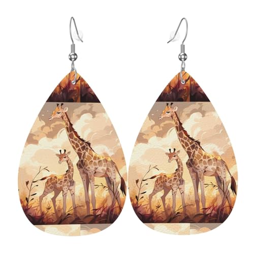 Giraffe Mutter und Kind Leder Ohrringe Paar Tropfen Kunstleder Ohrringe Set für Frauen Leichte Leder baumeln Tropfen Ohrringe von Ninainaid