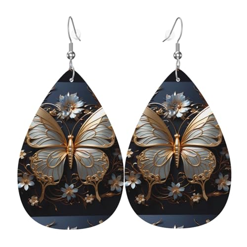 Gold Weiß Schmetterlinge Leder Ohrringe Paar Tropfen Kunstleder Ohrringe Set für Frauen Leichte Leder baumeln Tropfen Ohrringe von Ninainaid