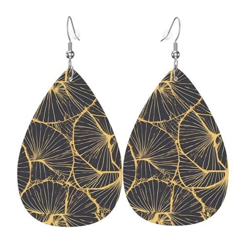 Goldene Blatt-Leder-Ohrringe-Paare in Tropfenform, Kunstleder-Ohrring-Set für Frauen, leichtes Leder, baumelnde Ohrringe. von Ninainaid