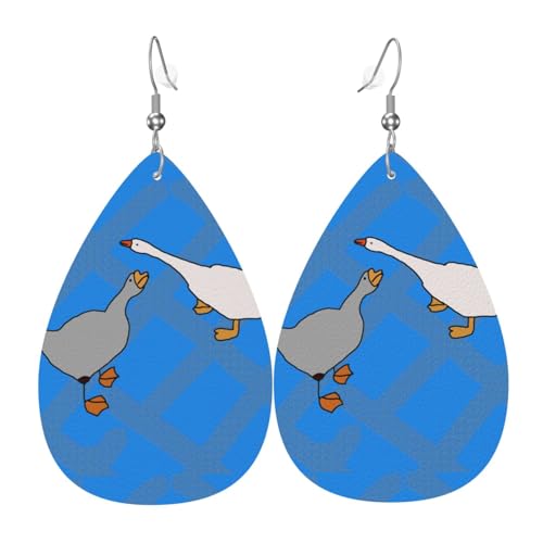 Graue Gänseleder-Ohrring-Paare in Tropfenform, Kunstleder-Ohrring-Set für Damen, leichtes Leder, baumelnde Ohrringe. von Ninainaid